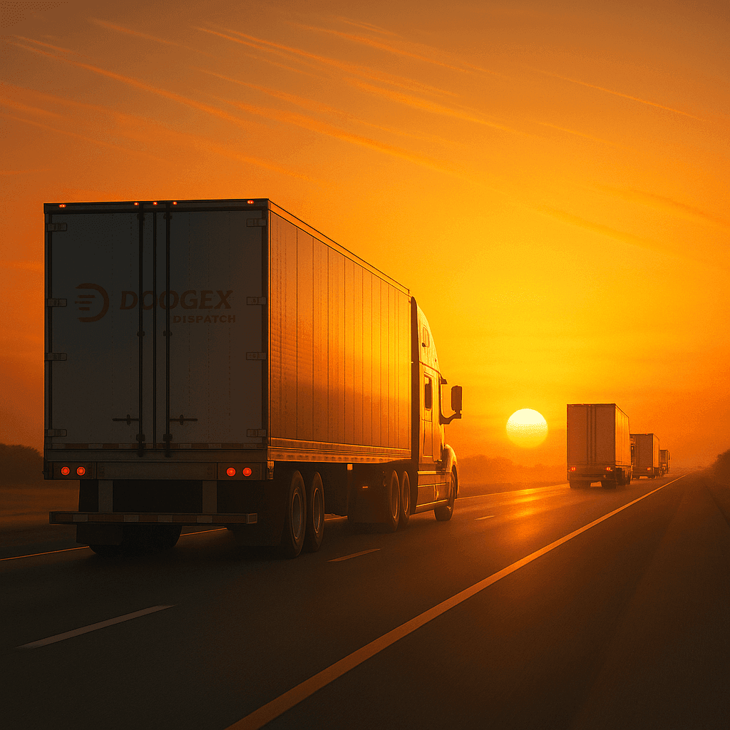 Trucks at Sunrise on Highway