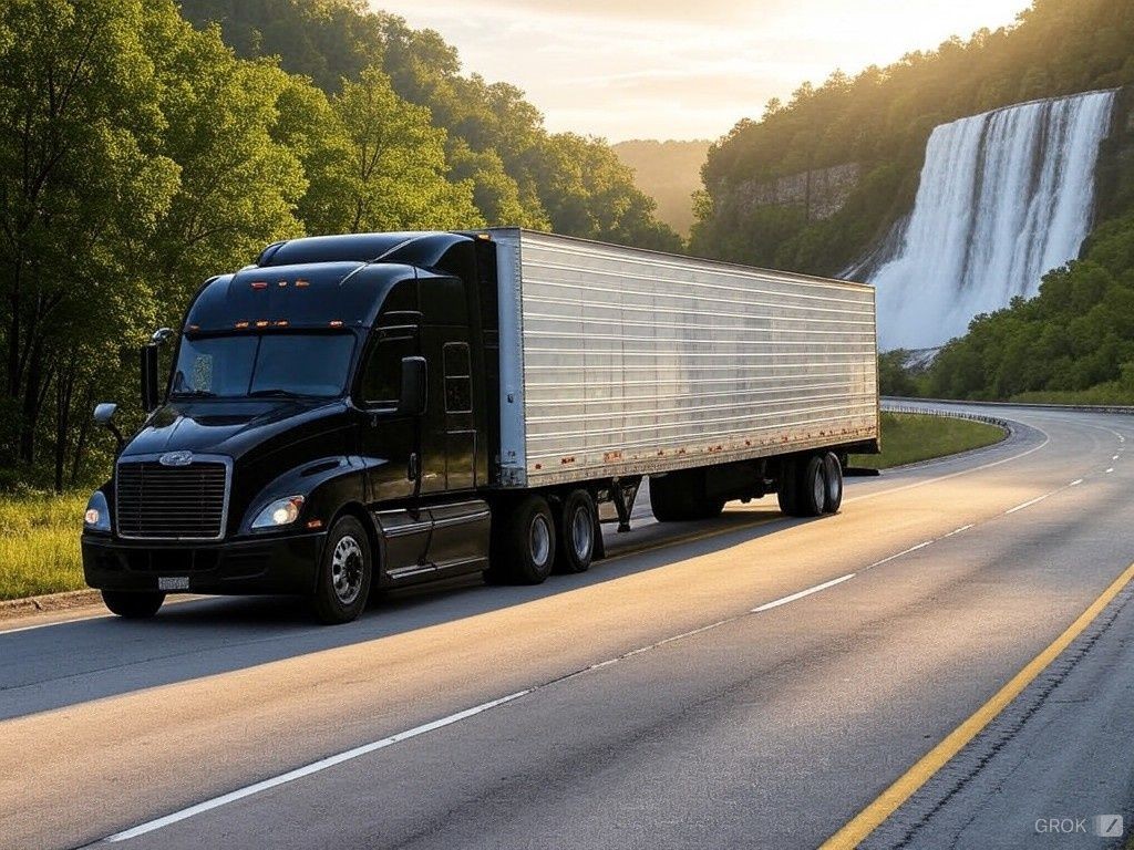 Semi truck with a waterfalls