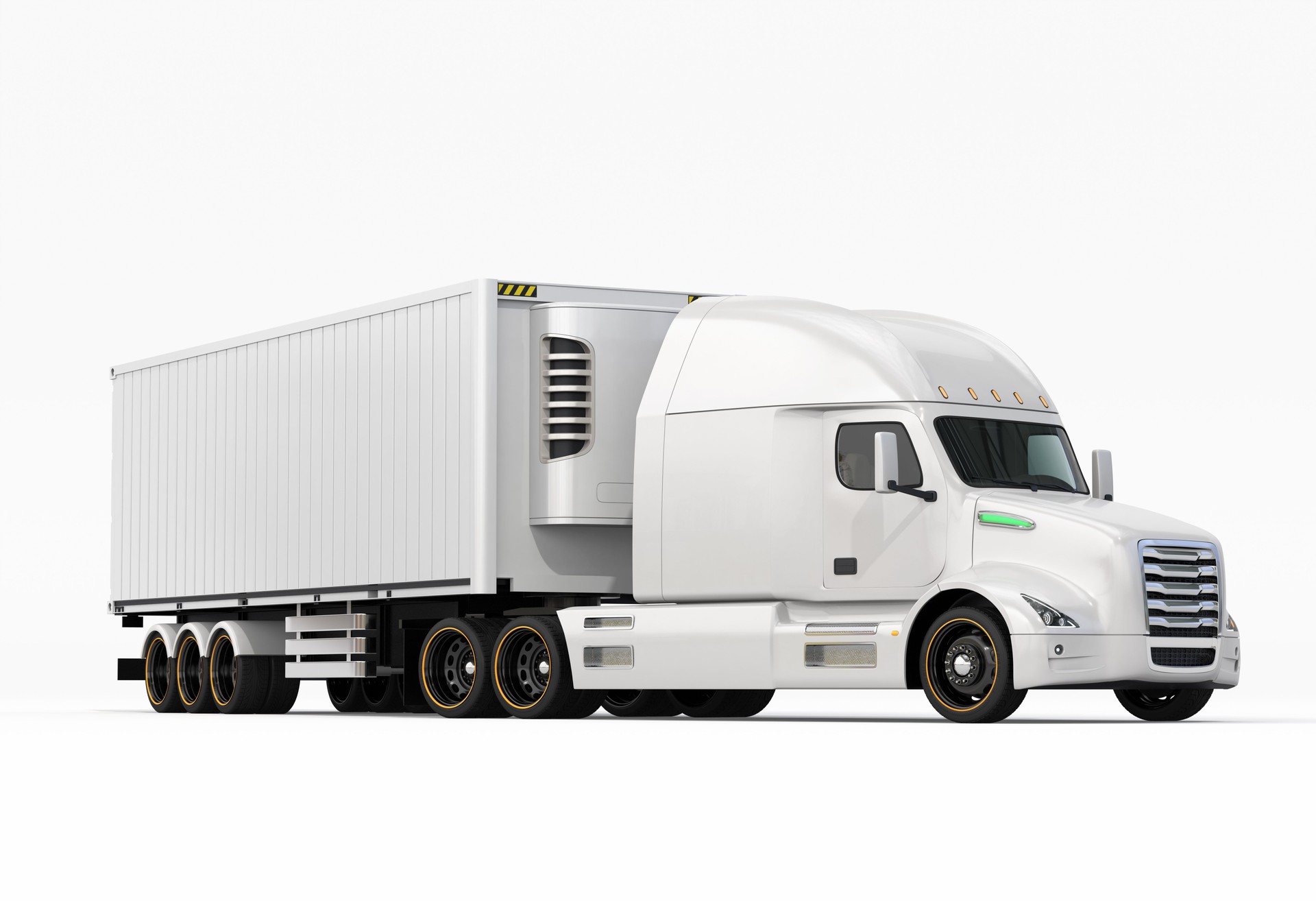 White fuel cell powered heavy truck reefer container